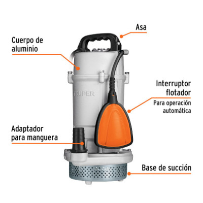 Bomba Sumergible 1hp 117l/m Agua Limpia Truper Altura 33m (BOS-1LPX)