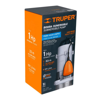 Bomba Sumergible 1hp 117l/m Agua Limpia Truper Altura 33m (BOS-1LPX)
