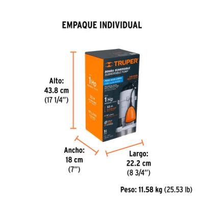 Bomba Sumergible 1hp 117l/m Agua Limpia Truper Altura 33m (BOS-1LPX)