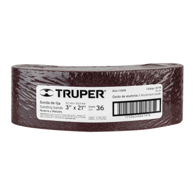 Set 5 Lijas De Banda Madera 3'' X 21'' Truper Tela Grano 36 (BALI-336M)