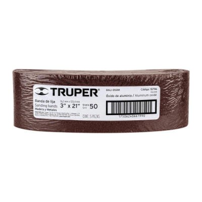 Set 5 Lijas De Banda Madera 3'' X 21'' Truper Tela Grano 50 (BALI-350M)