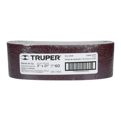 Set 5 Lijas De Banda Madera 3'' X 21'' Truper Tela Grano 60 (BALI-360M)