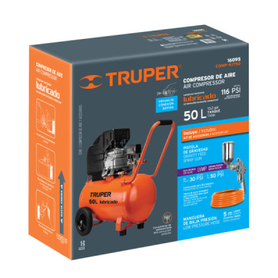 Compresor De Aire 3.1/2hp 50l Truper Con Manguera Y Pistola (COMP-KIT50)