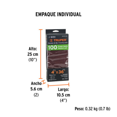 Set 3 Lijas De Banda Madera 4'' X 36'' Truper Tela Grano 100 (R45-PUL-4X6)