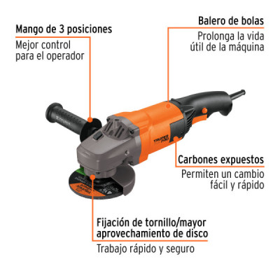 Pulidora Esmeriladora 4.1/2'' 1300w Truper Pro Gatillo (16684)
