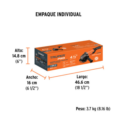 Pulidora Esmeriladora 4.1/2'' 1300w Truper Pro Gatillo (16684)