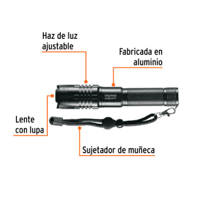 Linterna Led Recargable Aluminio 500 Lm Truper Expert 180 M (LIXR-2AA)