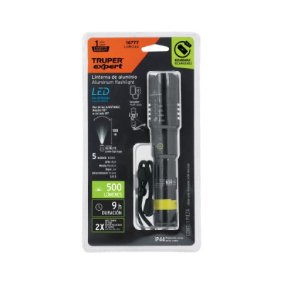 Linterna Led Recargable Aluminio 500 Lm Truper Expert 180 M (LIXR-2AA)