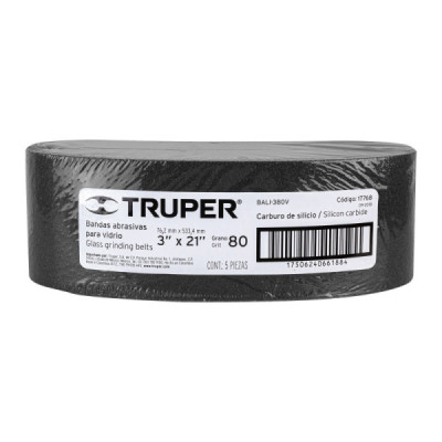 Set 5 Lijas De Banda Vidrio 3'' X 21'' Truper Tela Grano 80 (BALI-380V)
