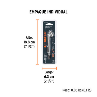 Calibrador De Aire 6-50 Psi 12 Cm Medidor Presión Truper (MEA-50D)