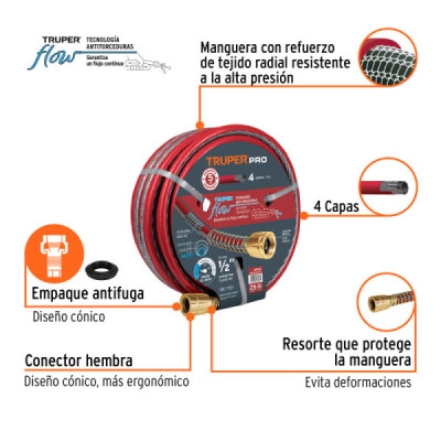 Manguera Super Reforzada 25m X 1/2'' 4 Capas Truper Pro (19793)