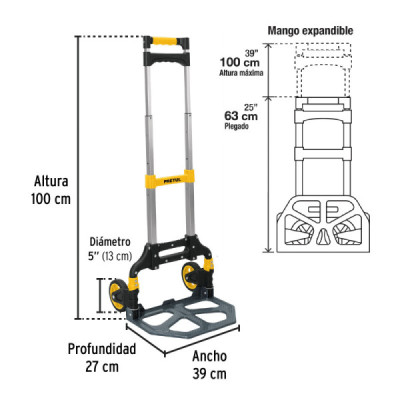 Diablo Zorra De Carga 100 Kg 100x27x39cm Plegable Pretul (24127)