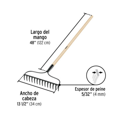 Rastrillo De Arco 14 Dientes 122x34cm Pretul Mango Madera (25054)