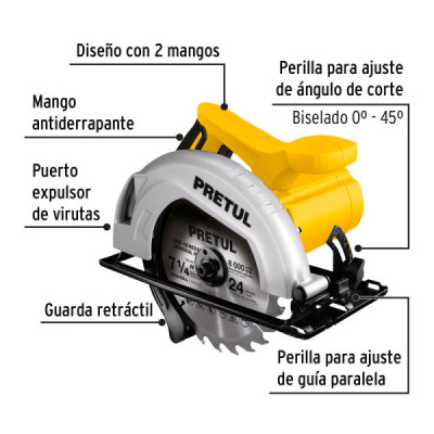 Sierra Circular 7.1/4'' 1200w Pretul Corte 65mm 5000rpm (27098)