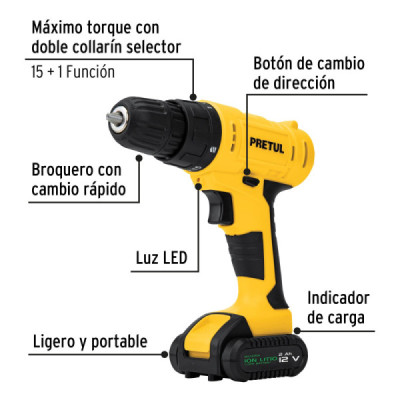 Juego Taladro Inalámbrico 3/8'' 12v Pretul Set Herramientas (27120)