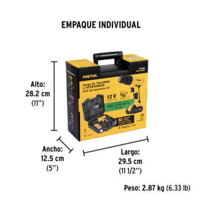 Juego Taladro Inalámbrico 3/8'' 12v Pretul Set Herramientas (27120)