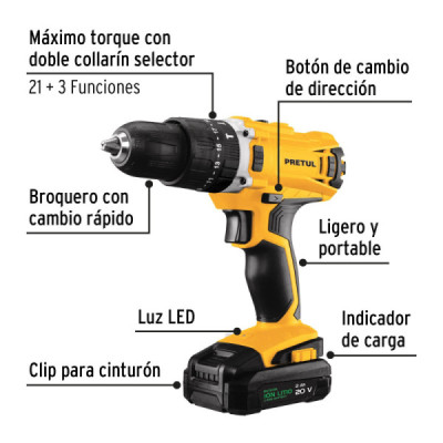 Juego Taladro Percutor 1/2'' 20v Pretul Con Set Herramietas (29000)