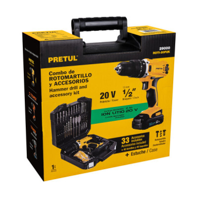 Juego Taladro Percutor 1/2'' 20v Pretul Con Set Herramietas (29000)