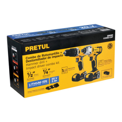 Combo Taladro Percutor Atornillador Inalámbrico 20v Pretul (29020)