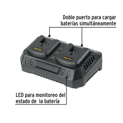 Cargador Dual Batería Herramientas Inalámbricas 20v Pretul (29919)