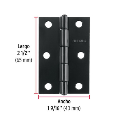 Set 20 Bisagras Negro Mate 65x40mm Hermex Incluye Tornillos (BR-256)
