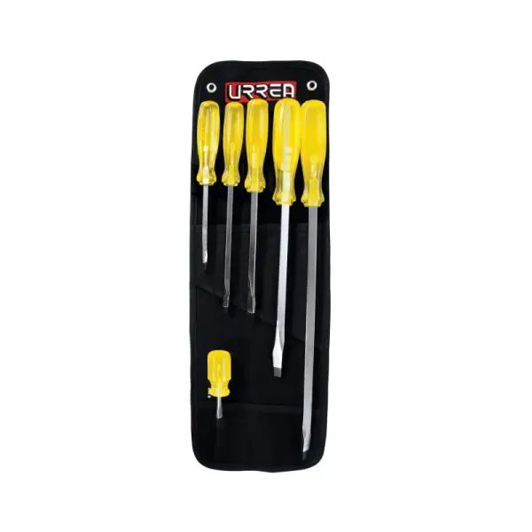 Juego 6 Destornillares Planos 1/4' A 3/8' Urrea Mango Ámbar (9800A)