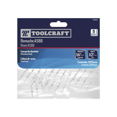 50 Remaches 1/8'' X 1.1/16'' As41 Toolcraft Tapa De 1/4'' (TC5001)