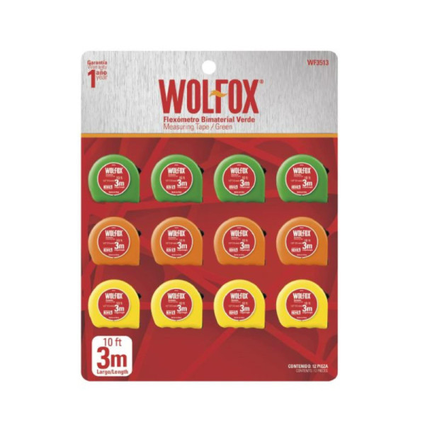 9 Flexómetros De 5 M Naranjas Wolfox Cinta Amarilla 3/4'' (WF3515)