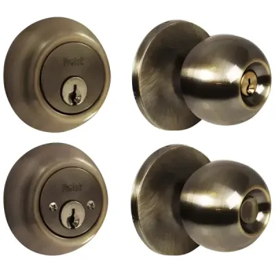 Set Cerradura Y Pomo Función Doble Latón Antiguo Prolok