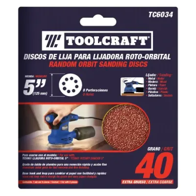 Set 5 Discos De Lija Grano 40 De 5' Toolcraft Con Velcro