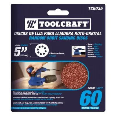Set 5 Discos De Lija Grano 60 De 5' Toolcraft Con Velcro