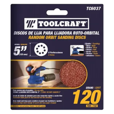Set 5 Discos De Lija Grano 120 De 5' Toolcraft Con Velcro