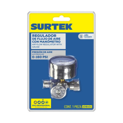 Regulador De Flujo De Aire 0 A 160 Psi Con Manómetro Surtek (108101)