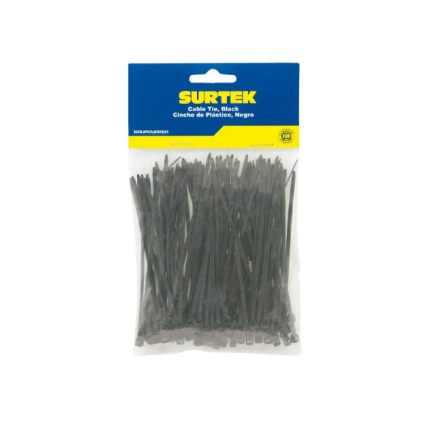 Set 100 Amarres Plásticos Negros 165 Mm X 2.5 Mm Surtek (114203)