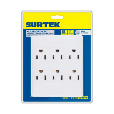 Multitoma Multicontacto Cuadrada 6 Entradas Surtek En Abs (136076)