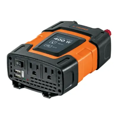 Inversor De Corriente 400 W Para Carro, Con Usb Y 2 Enchufes Truper