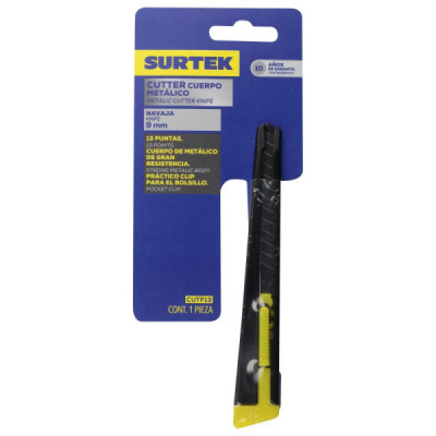 Cutter Bisturí Metálico 6'' Hoja 9 Mm Automático Surtek (CUTF13)