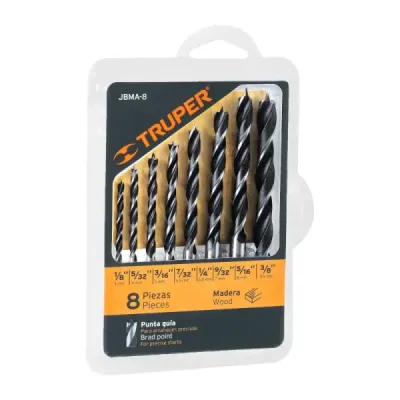 Juego De 8 Brocas Profesionales Para Madera 1/8" A 3/8" Truper