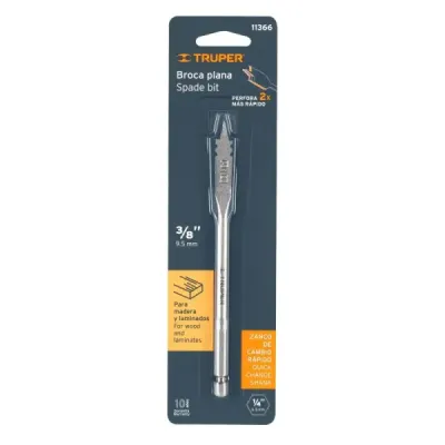 Broca Espada Para Madera De 3/8", Zanco Hexagonal 1/4" Truper