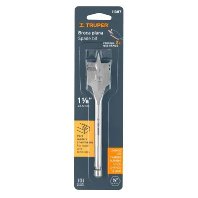 Broca Espada Para Madera De 1.1/8", Zanco Hexagonal 1/4" Truper