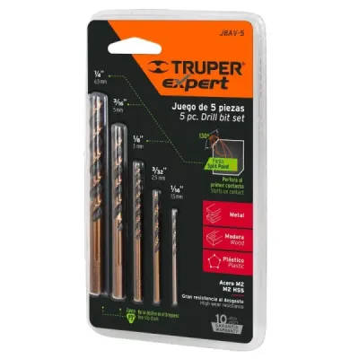 Juego De 5 Brocas Acero Rápido Para Metal, Madera Y Plástico Truper