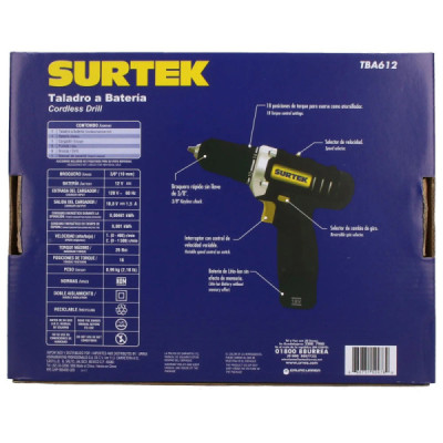 Taladro Atornillador Inalámbrico 3/8'' 12 V 26 Nm Surtek (TBA612) Taladro Atornillador Inalámbrico 3/8'' 12 V 26 Nm Surtek (TBA612)