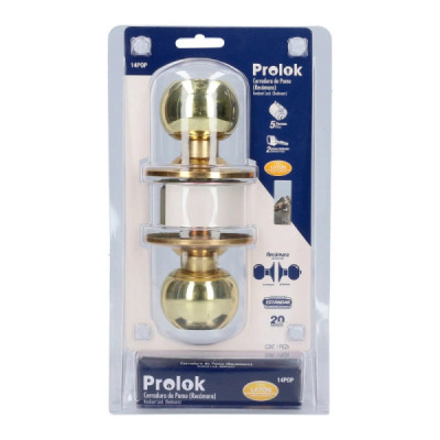 Cerradura De Bola Pomo Para Recámara Latón Brillante Prolok (14POP)