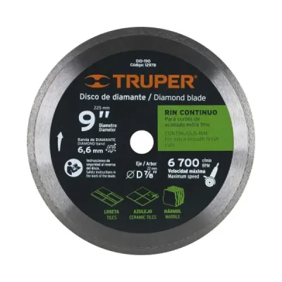Disco De Diamante Rin Continuo De 9", Centro 7/8" Truper