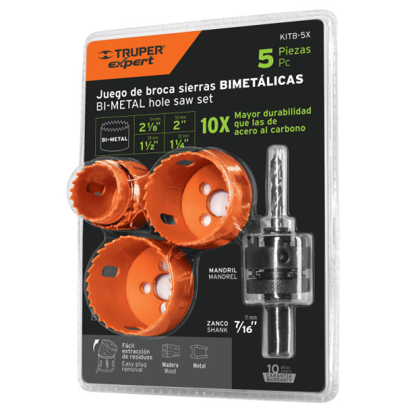 Juego De Sierras Copas Bimetálicas 5 Piezas Uso Industrial Truper (KITB-5X)