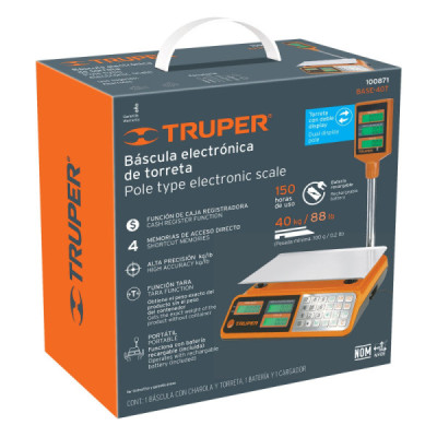 Báscula Electrónica 40 Kg Con Torreta Y Batería Recargable Truper (BASE-40T)
