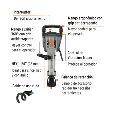 Martillo Demolición 1600 W 55 J Industrial Truper Expert (MADE-20NX)