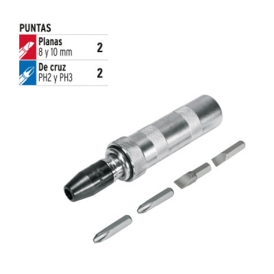 Destornillador De Impacto Con 4 Puntas Y Estuche Industrial Truper (DIMP-3/8X)