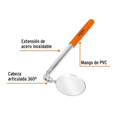 Espejo Telescópico De 19.5 Cm A 36 Cm Con Cabeza Articulada Truper