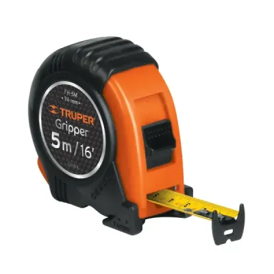 Flexómetro Gripper De 5 Metros Anti-Impacto, Uso Profesional Truper